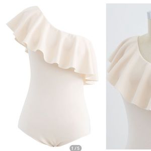 One Shoulder Ruffle White Swimsuit NWT